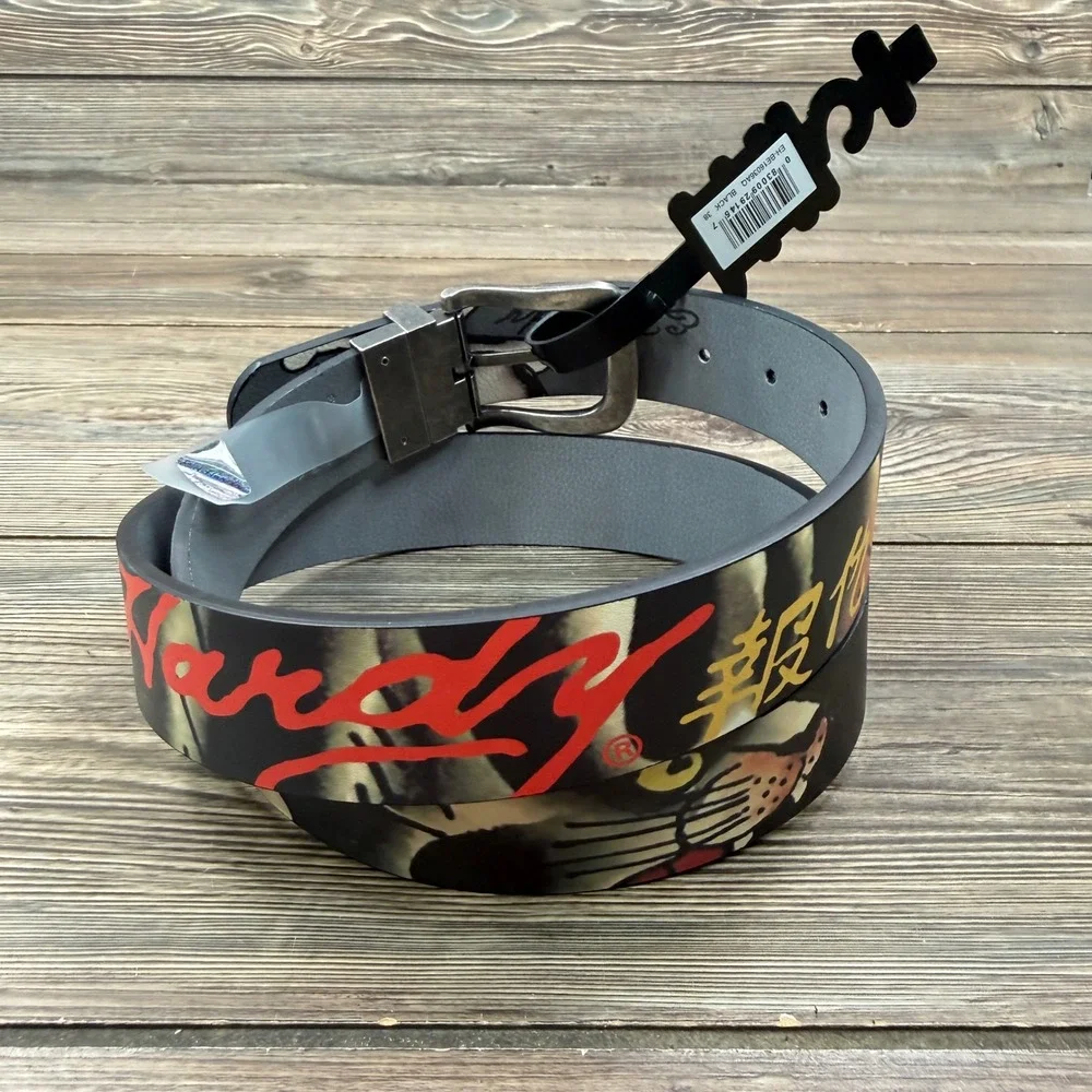Ed Hardy Mens 38 Reversible Belt Black Tiger Tattoo Art Graphic EH-BE16036AQ NEW